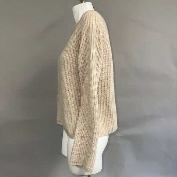 Jenni Kayne Oatmeal Ribbed Cashmere Fisherman Sweater Womens Size L Minimalist - Picture 6 of 8